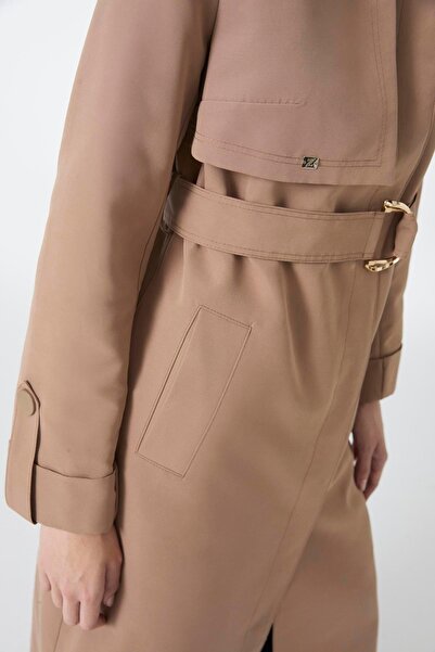 Zühre Gömlek Yaka Kemerli Kol Detaylı Mocha Trençkot 13723