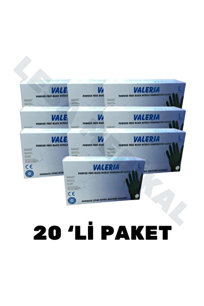 bisepetim Valeria Siyah Pudrasız Nitril Muayene Eldiveni L Beden 20’li Paket