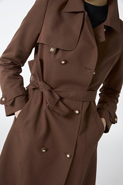 Zühre Gömlek Yaka Kuşaklı Kahve Trençkot 13751