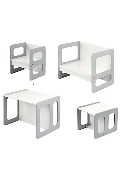 GINGER HOME Montessori table and chair set, 3-in-1 bench, White/Grey, convertible, MDF material, ma