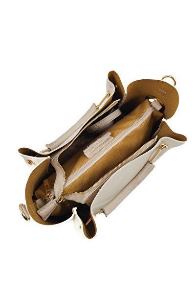 Posete Fagaras Bryna Leather Purse - Cream, 2 Compartments, Adjustable Strap 120 cm