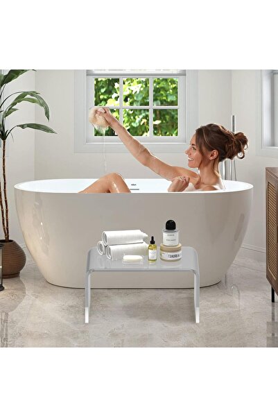 Slasa Clear Acrylic Step Stool 23D x 35W x 18H cm Foot Stool Holds Up to 250 lbs