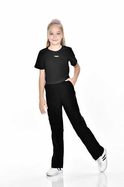 Kamex Parachute Cargo Pocket Buttoned Zippered School Girl's Trousers