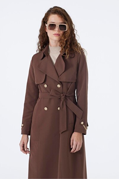 Zühre Zincir Detaylı Kahve Trençkot 13560