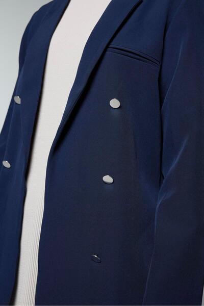Zühre Navy Blue Jacket with Button and Pocket Detail C-0102