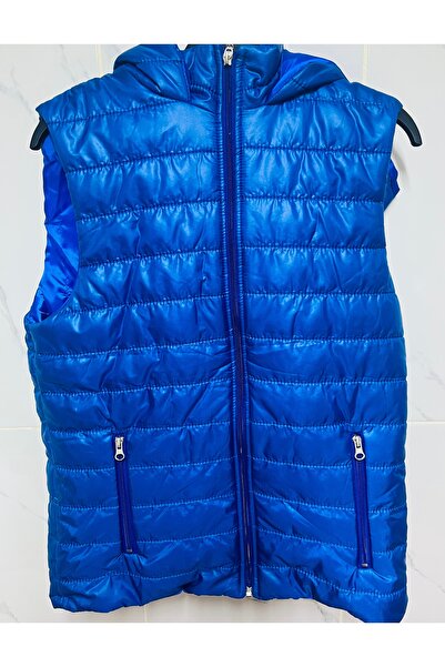 ÖMER GİYİM Mavi Şişme Yelek Mont Kapüşonlu Rahat Şık Unisex Rüzgarlık