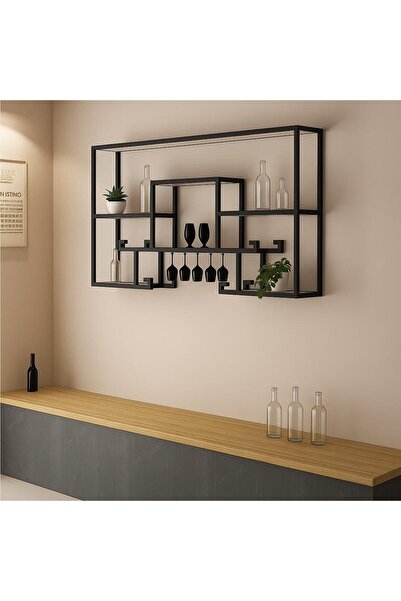 MERZANA Metal Şaraplık Ve Kadehlik, Modern Metal Raf, Mutfak Rafı