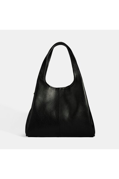 Desa Women's Black Leather Shoulder Bag with Charm Accessories