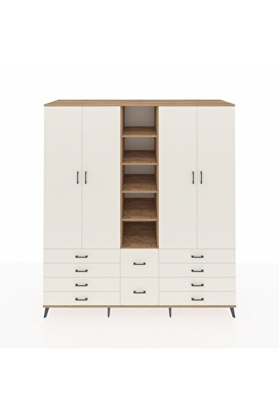 Dienni Kronos Dolap 9 Raflı 10 Çekmeceli 2 Askılı 220x59x243 Çam-Aytaşı/Aytaşı