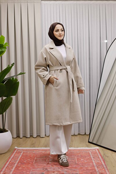 MOONSC Jacket Collar Double-Breasted Belted Cashmere Coat Premium