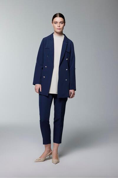 Zühre Navy Blue Jacket with Button and Pocket Detail C-0102