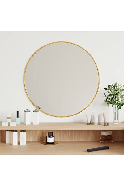 vidaxl مرآة حائط ذهبية دائرية قطر 50 سم