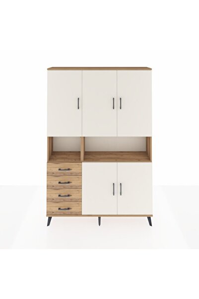 Dienni Arges Dolap 7 Raflı 4 Çekmeceli 5 Kapaklı 132x30x195 Çam-Aytaşı/Çam