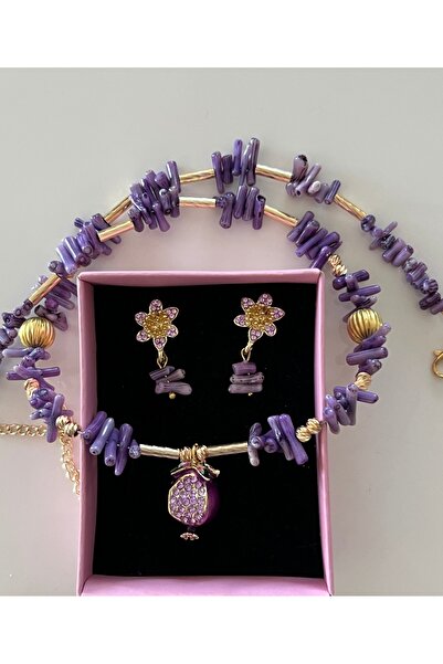 tones official طقم أقراط وقلادة مصنوع يدويًا/تصميم فريد من الحجر الطبيعي الأر...