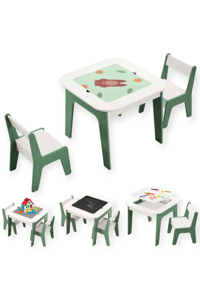 GINGER HOME Set of 2 wooden chairs with multifunctional table top, black boar...