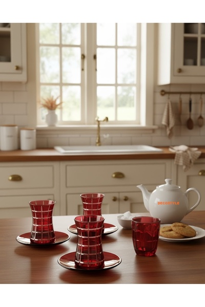 DECOSTYLE Heybeli Gold Decorated Glass Plate 12 Piece Tea Set 123