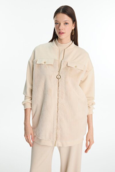 Zühre Zippered Vanilla Plush Jacket C-0156