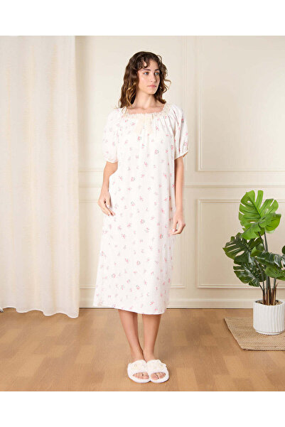 REDTAG Women White Floral Print Nightgown