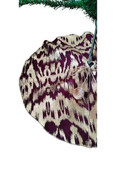 MODA NUR Christmas Tree Underlay, Pine Tree Foot Mat Cover, Burgundy Color, Gold Leaf Pattern, 65 cm