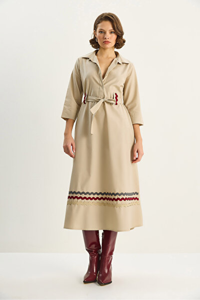 Bianco Lucci Women's Embroidery Detailed Collar Belted Shirt Dress 8490 60284072