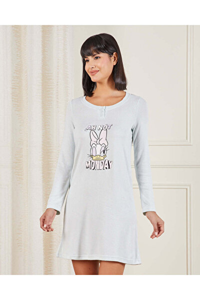 REDTAG Women Grey Daisy Duck Print Night Shirt