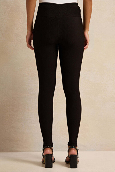 REDTAG Women Black Ribbed Leggings