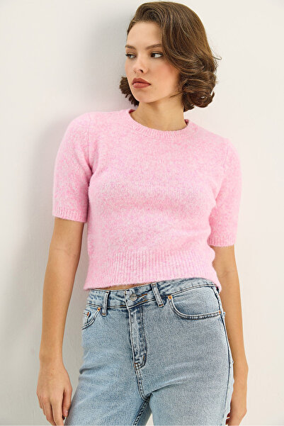 Bianco Lucci Γυναικείο πουλόβερ με κοντό μανίκι με λαιμόκοψη 9037 60283747