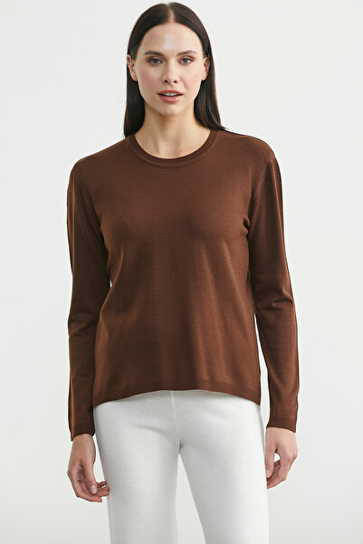 Sementa Crew Neck Long Back Knit Sweater - Brown