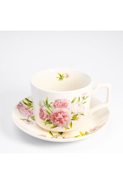 Malooki Set of 6 Cups and Saucers Malooki, Carnation Flowers, Intense Pink, 200ml