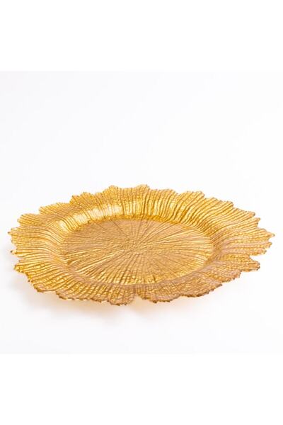 Malooki Golden Petal Glass Charger Plate – Textured Gold