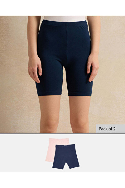 REDTAG Senior Girls Navy And Pink Cycling Shorts (Pack of 2)