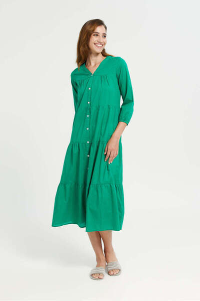 REDTAG Green Solid Tier Body Nightgown