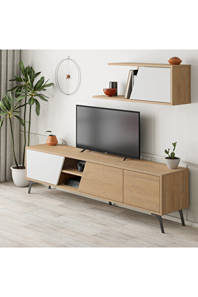 Mourah Home وحدة تلفزيون موراه فيونا حتى 70 بوصة - بلوط/أبيض