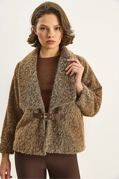 Bianco Lucci Women's Belted Lined Felt Jacket Coat 2062 60283746