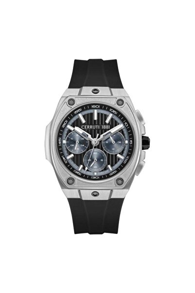 Cerruti 1881 ساعة كافيداغو للرجال بقطر 42.75 ملم، مينا أسود، سوار سيليكون، كر...