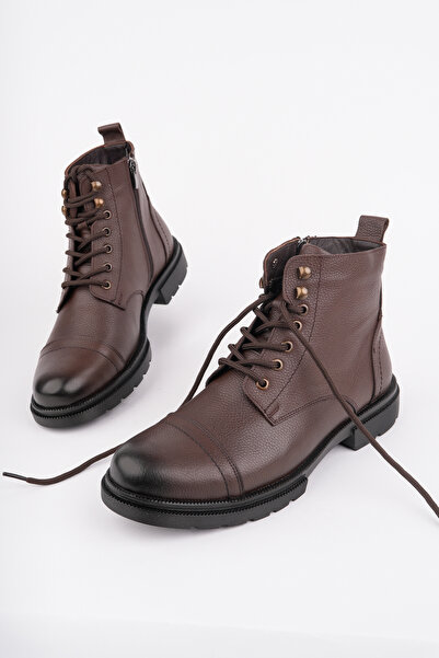 ÇAĞ DERİ Men's Genuine Leather Boots,Winter Men's Boots,Brown Boots