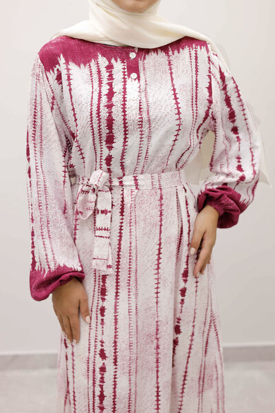 Tesettür Dünyası Batik Patterned Viscose Dress Tsd250229 Fuchsia