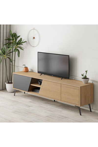 Mourah Home حامل تلفزيون موراه فيونا حتى 70 بوصة - بلوط/رمادي غامق