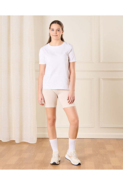 REDTAG Senior Girls White And Beige Cycling Shorts (Pack of 2)