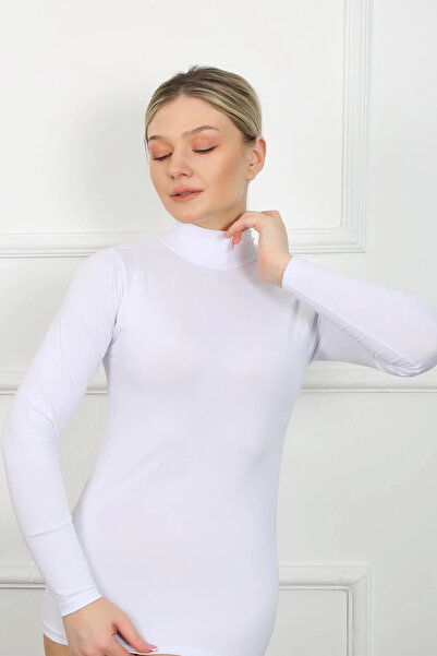 alfa expres Clothing Long Sleeve Turtleneck Bodysuit White