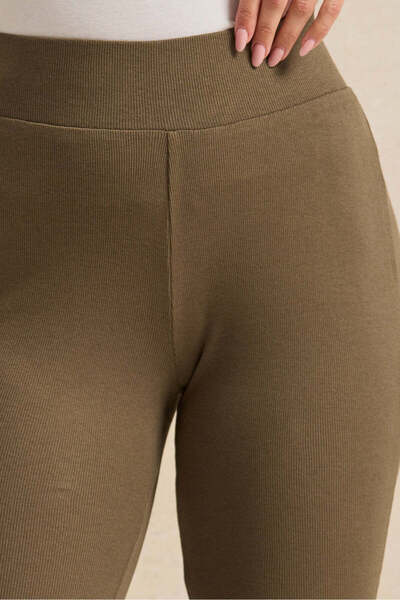 REDTAG Women Olive Ribbed Flared Leggings