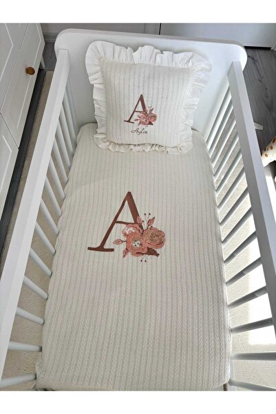 Tly Home Textiles طقم بطانية أطفال تريكو مطرزة ووسادة ذهبية - مبطن بالقطن الس...