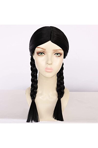 zola Women's synthetic hair wig, long hair in braids and bangs, black, 55 cm