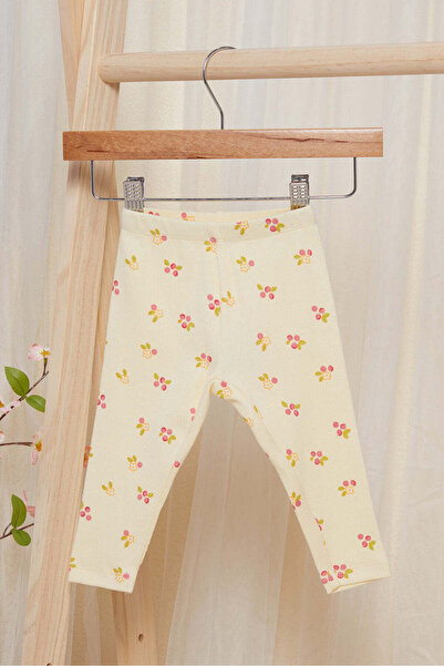 REDTAG Infant Girls Lemon Placement Print Ribbed Leggings