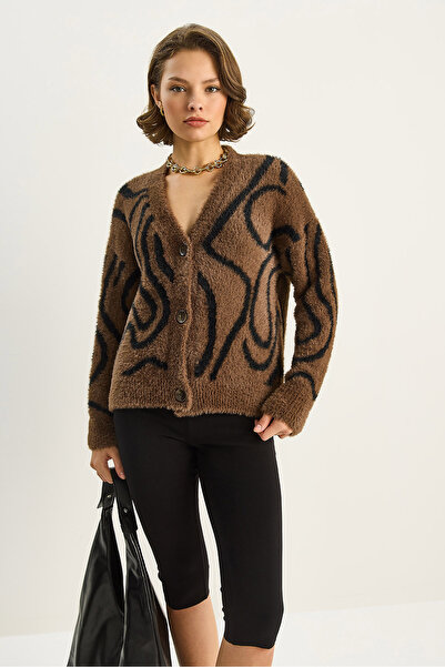 Bianco Lucci Women's V-Neck Zebra Pattern Plush Cardigan 2520 60283724