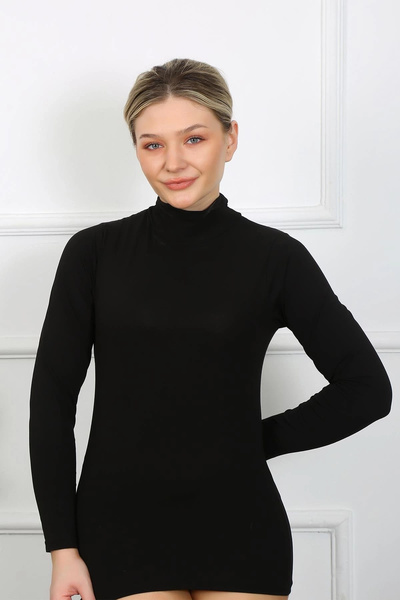 alfa expres Clothing Long Sleeve High Neck Bodysuit Black