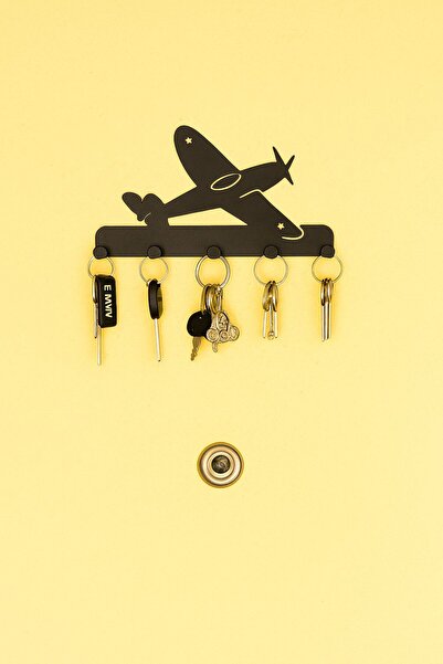 VENON Black Flying Airplane Metal Keychain Hanger Hanging Modern Wall Decor Pilot Gift Stewardess