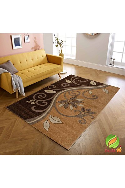 Dualhome Covor Friese maro cu model de crenguțe, 60x150 cm, floral - 60x150 c...