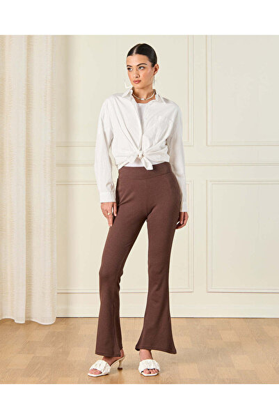 REDTAG Women Brown Ribbed Flared Leggings