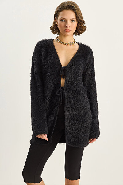 Bianco Lucci Women's Bearded Soft Textured Tie Detailed Knitwear Cardigan 9064 60283754